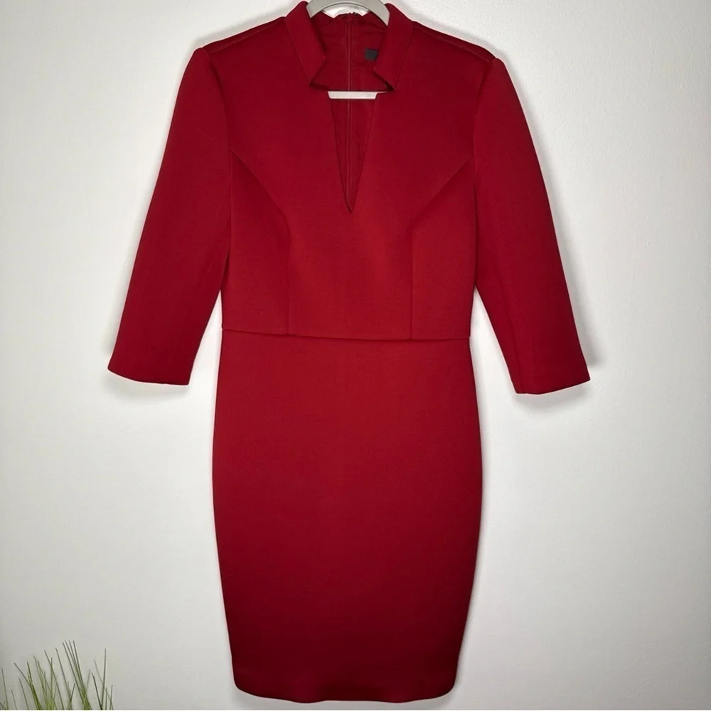 Badgley Mischka Scuba Dress Size 10 Deep Red Lined Workwear Professional - Picture 3 of 12
